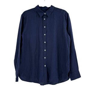 Abigail Zwaans Palm Beach 100% Linen Button-Up Shirt In Marine Blue Size S